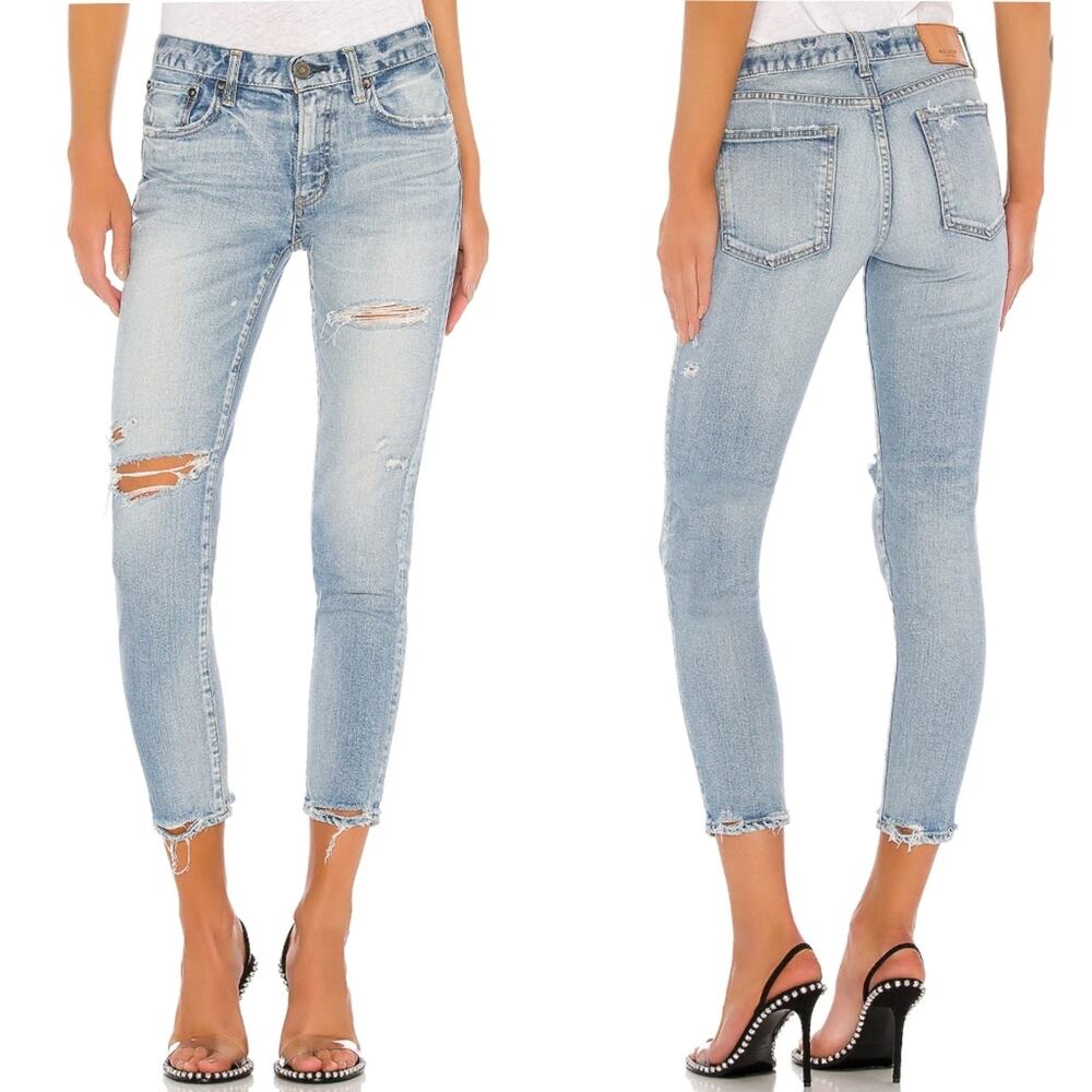 Moussy Distressed Qualls Skinny Jeans in Light Wash Blue Size 26